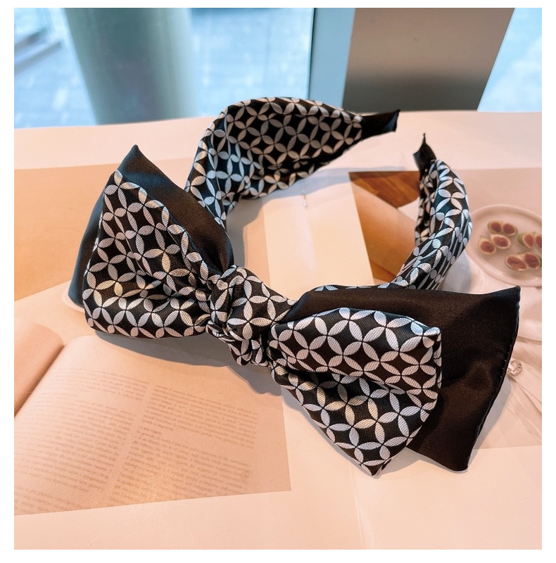 European And American Style Retro ~ Korean Plaid Brown With Plaid Geometric Dongdaemun Dot Foreign Trade Bow Headband For Women display picture 5