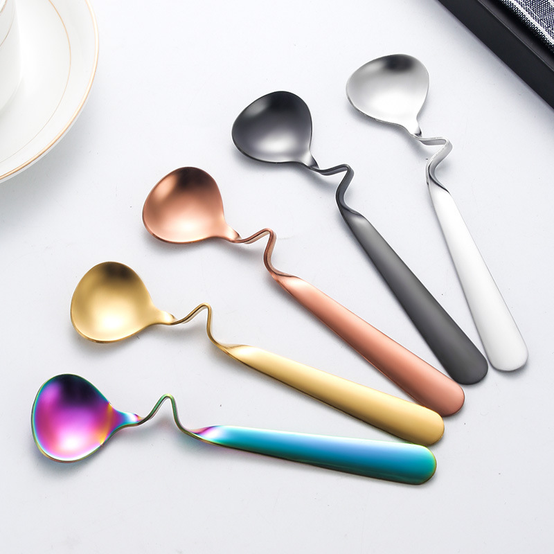 304 Stainless Steel Bent Handle Card Coffee Irregular Twisted Hanging Cup Edge Stirring Spoon Net_voghion.com