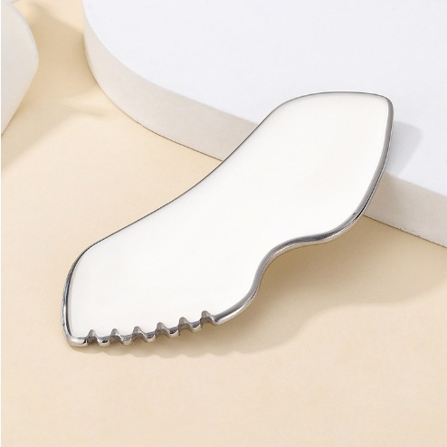 Heart-shaped, S-shaped, lip-shaped stainless steel gua sha board/facial massager with toothed blade, 304 stainless steel.