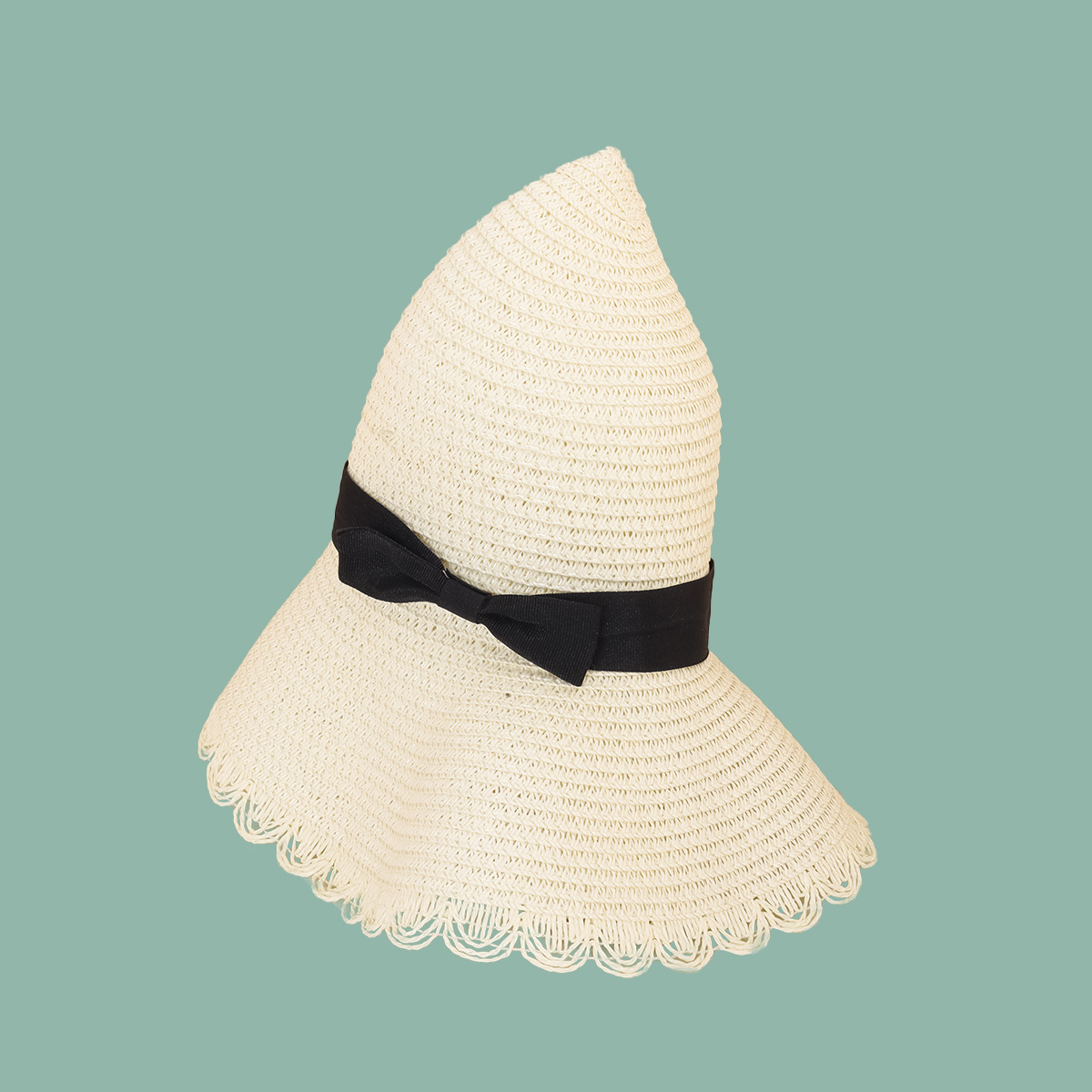 Korean Fashion Bowknot Wave Side Shade Straw Hat display picture 10