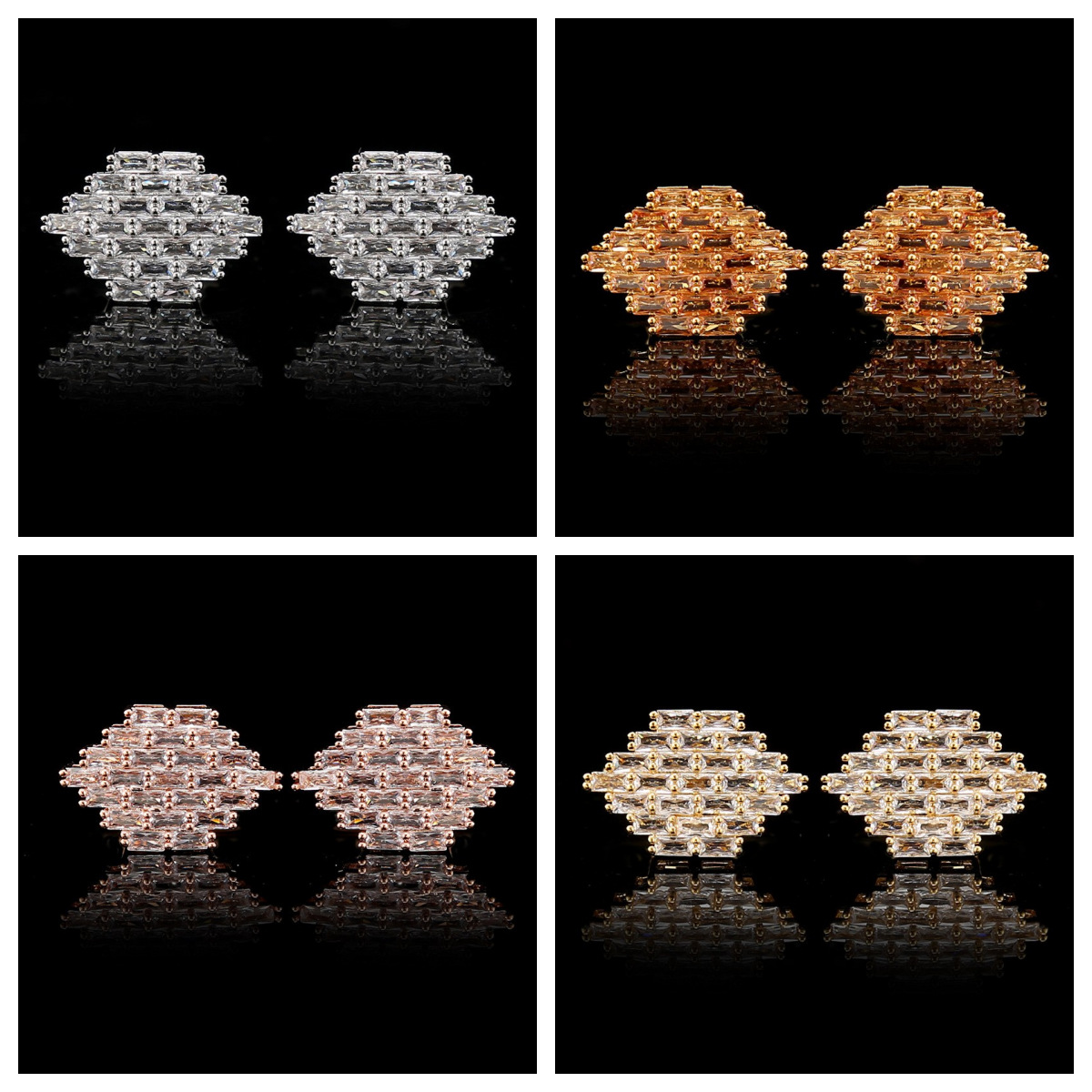 Elegant diamond-shaped full diamond zircon trendy suit cufflinks men's formal wear French shirt cufflinks fashionable personalized cuff
