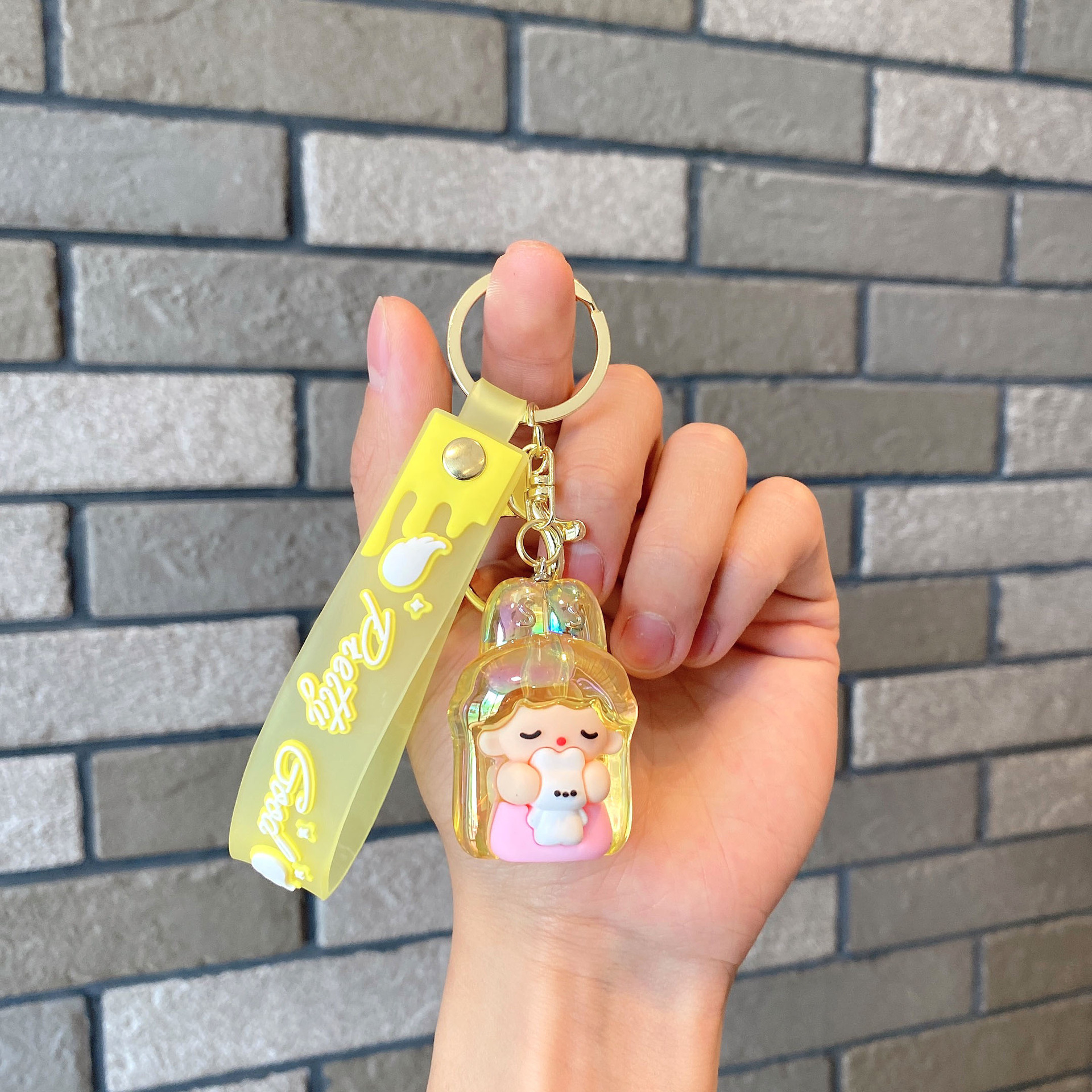 Acrílico transparente UV colorido dibujos animados lindos orejas de conejo llavero colgante pareja pequeña bolsa de regalo accesorios