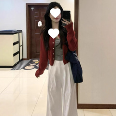 春季多巴胺辣妹穿搭一整套2025韩系新款针织开衫背心阔腿裤三件套