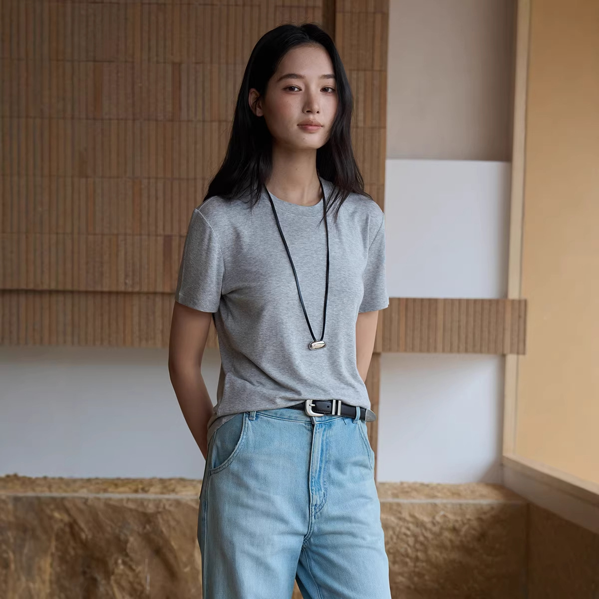 Tencel Modal Silk Short-Sleeve Women's Summer Round-Neck Wool Outerwear T-Shirt Slim Fit Versatile Base Shirt