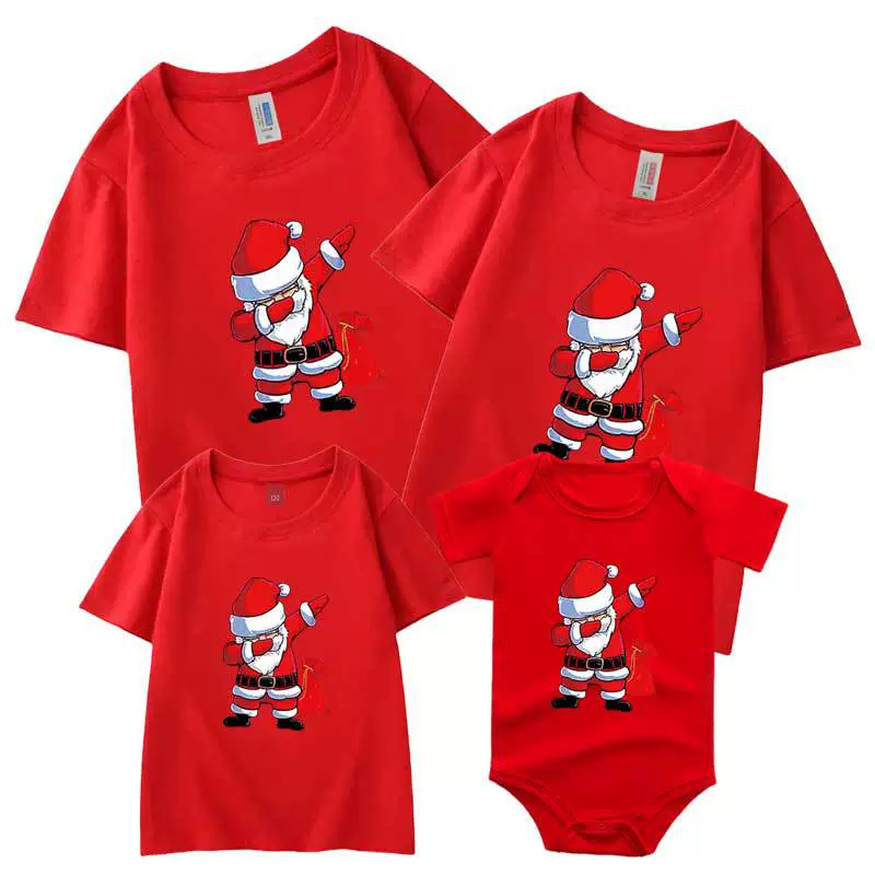 Оптовая продажа летних хлопковых комплектов для родителей и детей в стиле Санта-Клауса, школьной формы, детских футболок с коротким рукавом и круглым вырезом с индивидуальной печатью.