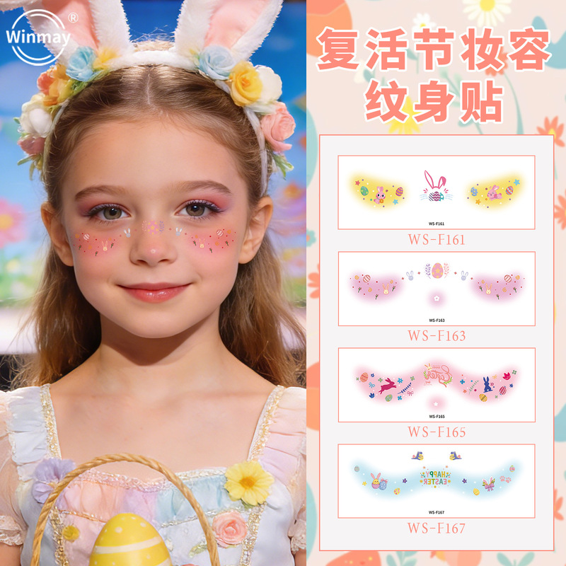 New Easter Tattoo Stickers for Children, Cartoon Waterproof Makeup Face Stickers, Wholesale Cute and Fun Rabbit Stickers