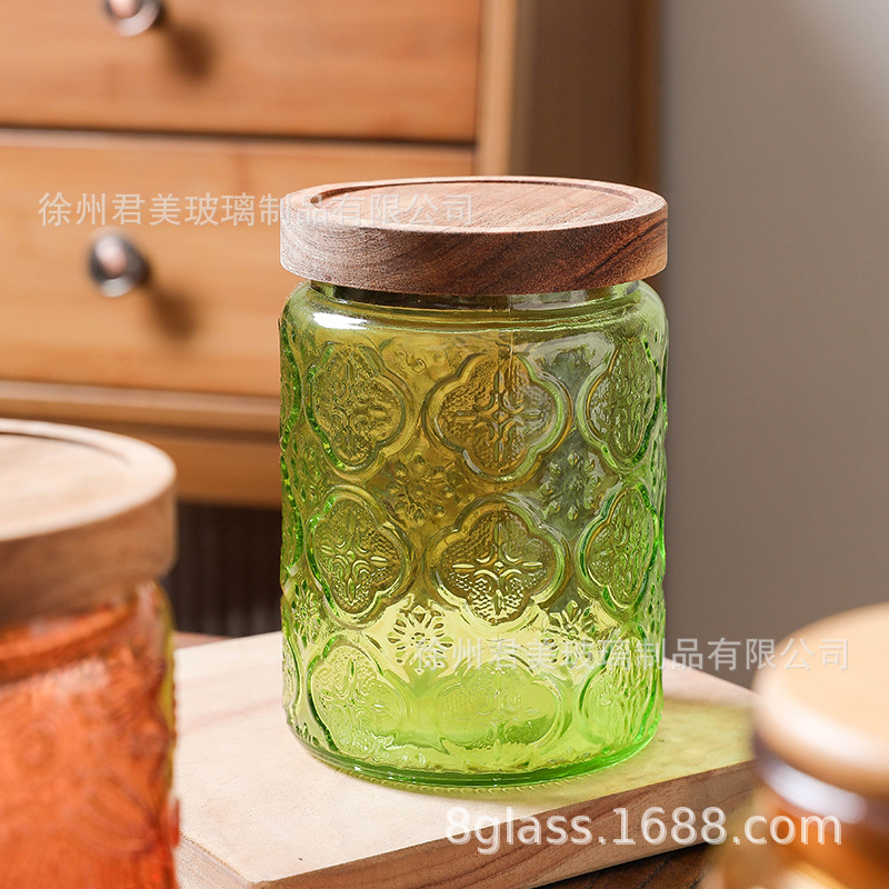 700ml tanque de almacenamiento de vidrio colorido begonia cocina casera granos de café té granos de granos latas de sellado al por mayor
