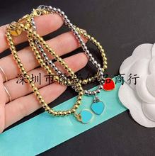 厂家直销卡家钛钢珐琅爱心圆珠手链红蓝粉心形吊坠手链女节日礼品