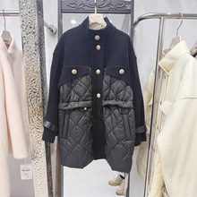 跨境女装批发针织棉服拼接2025秋冬时尚设计感女装柜同款收腰立领