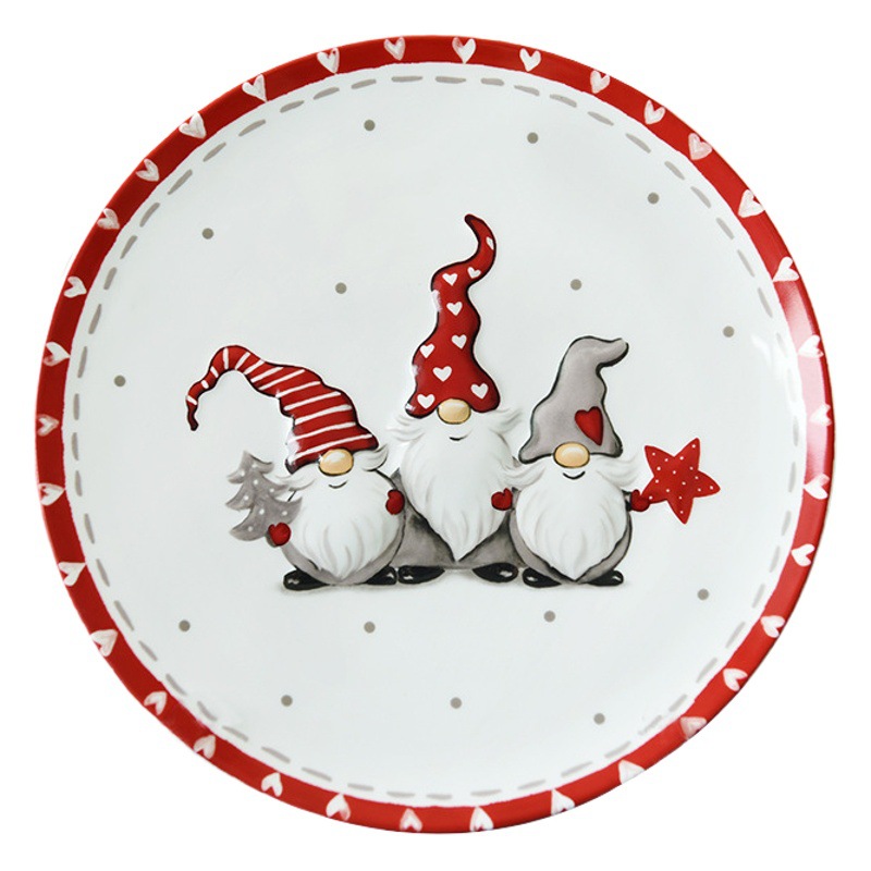 Placa redonda de Navidad cerámica en relieve placa superficial vajilla del hogar pequeño plato creativo desayuno tarde té decoración placa