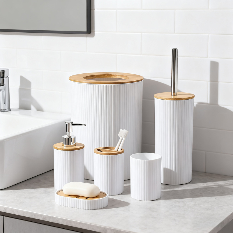 YUFEI Plastic Bathroom suit Bathroom Wash Six-piece Set Cross-border Hot Selling Household Mouthwash Cup Toilet Brush suit