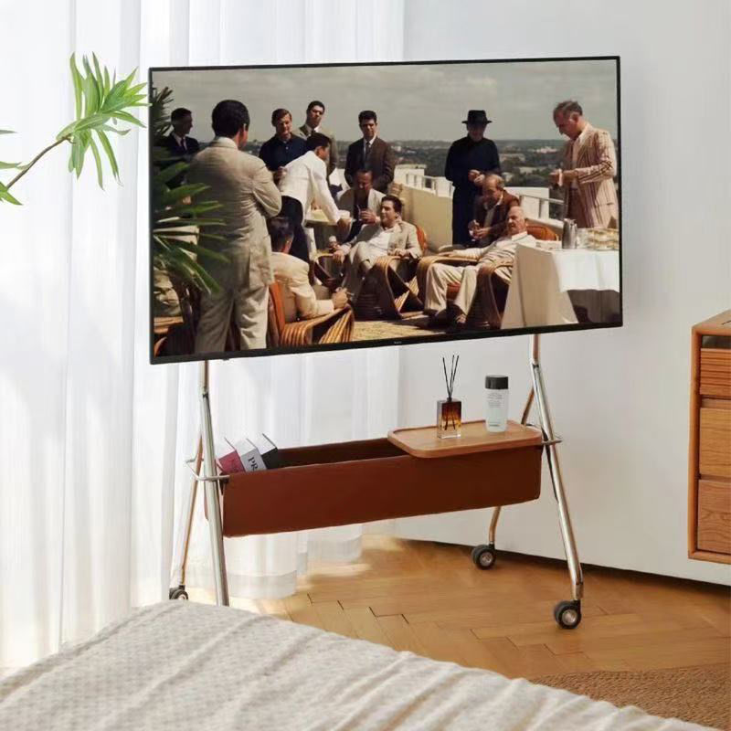 レトロなスタイルのステンレス鋼の可動テレビスタンド床置き型車輪付きカートスタンド 42-80 テレビ用|undefined