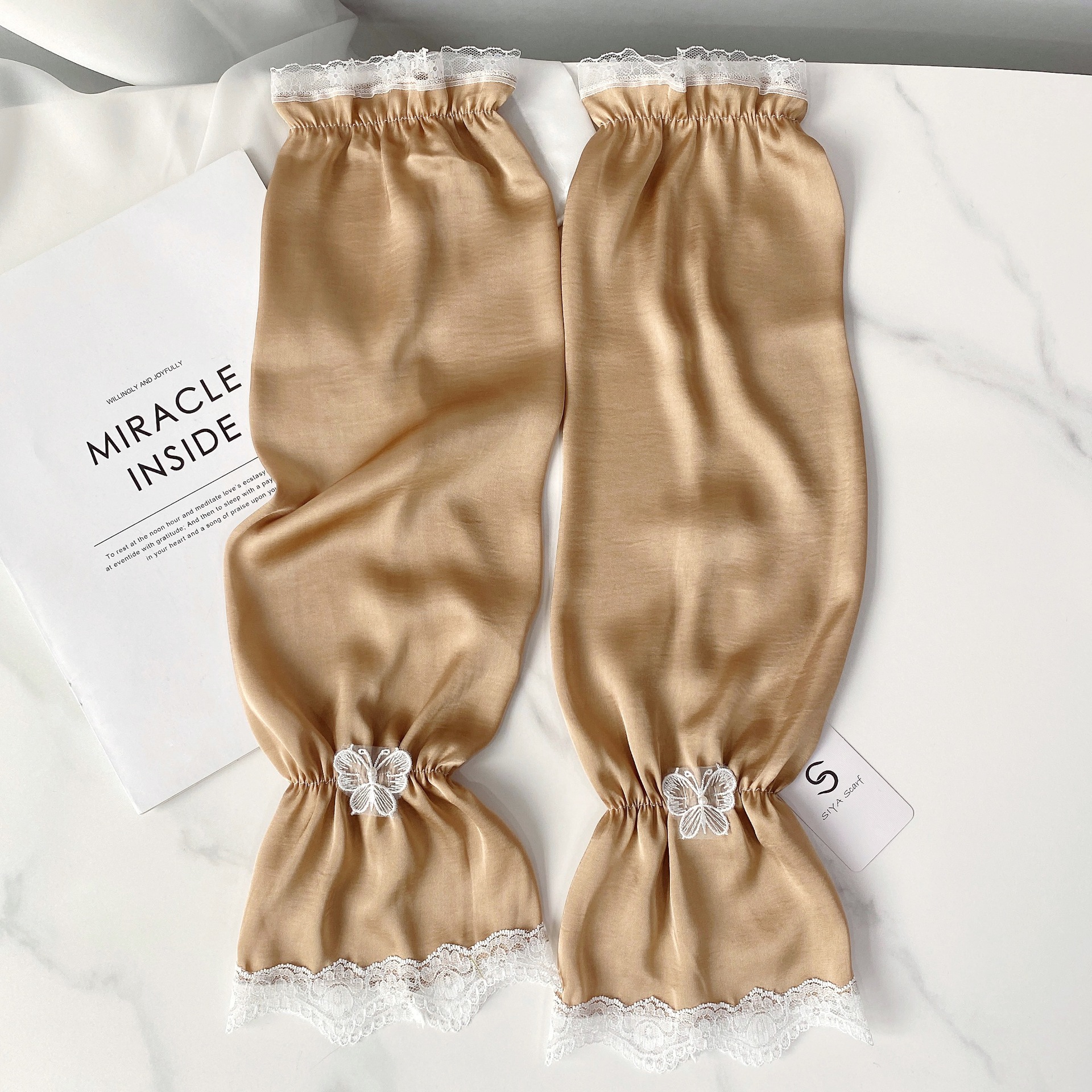 Color sólido protección solar ovisleeve verano de las mujeres suelta mariposa encaje brazo guardia mujeres al aire libre protección solar transpirable manga hielo