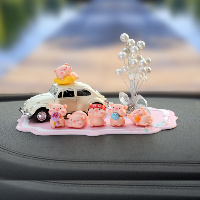 Coche rojo rojo neto cerdito adornos de coche diosa consola central de coche con incrustaciones de diamantes decoración de macetas creativo y lindo