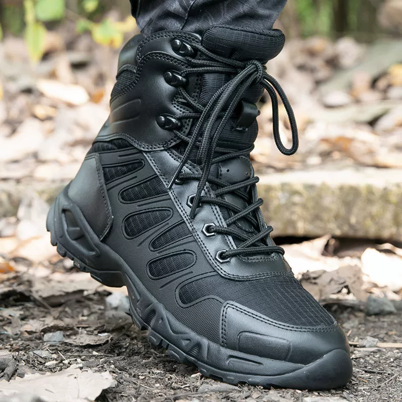 High shock‑absorbing outdoor boots, breathable mesh, ankle support, sizes 38–46