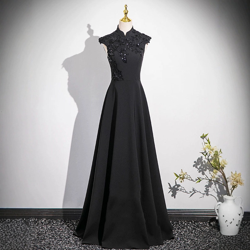 Sleeveless Dress, New High-End Black Long Skirt, Stage Performance Student Art Exam Folk Music Solo Performance Costume