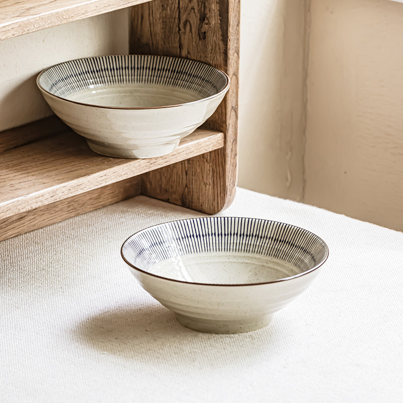 Japanese Style Vintage Ceramic Bowl Creative Bucket Bowl Household Tableware 7-inch Vegetable Bowl Breakfast Bowl Noodle Bowl