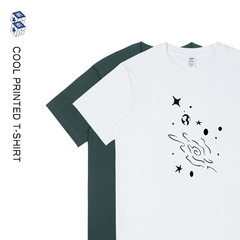 メンズ夏のトレンディなアメリカンプリント Tシャツメンズラウンドネックギャラクシーグラフィティ半袖レディースカジュアルアウターウェアイン