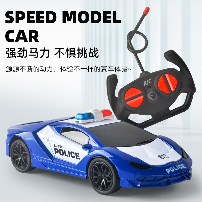 Coche deportivo de control remoto eléctrico para niños, coche de carreras todoterreno con luces, coche de policía, regalo para niños de 3 años, modelo recargable