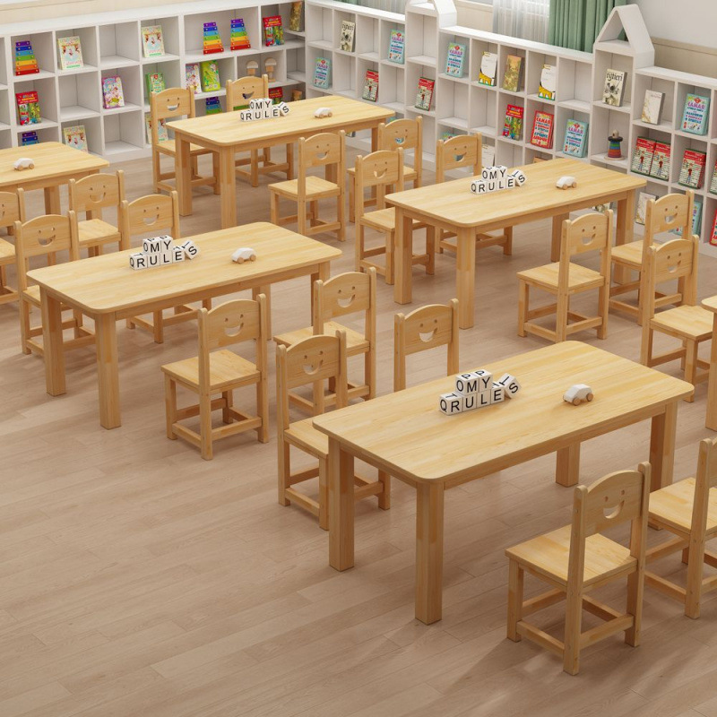 Solid Wood Children's Table and Chair Combination Kindergarten Table Toys Baby Early Education Learning Desk Handmade Reading and Writing Desk
