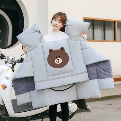 Motorcycle front windshield with Velvet and Thickeneding, 2025 New - velvet-and-thickening-large-side-wings-extra-thick-cottongrey-coffee-bear