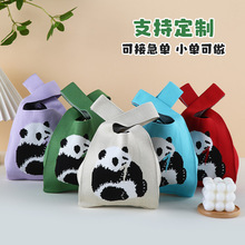 定制熊猫背心包针织包加印logo手拎休闲活动定做涤纶手提包批发