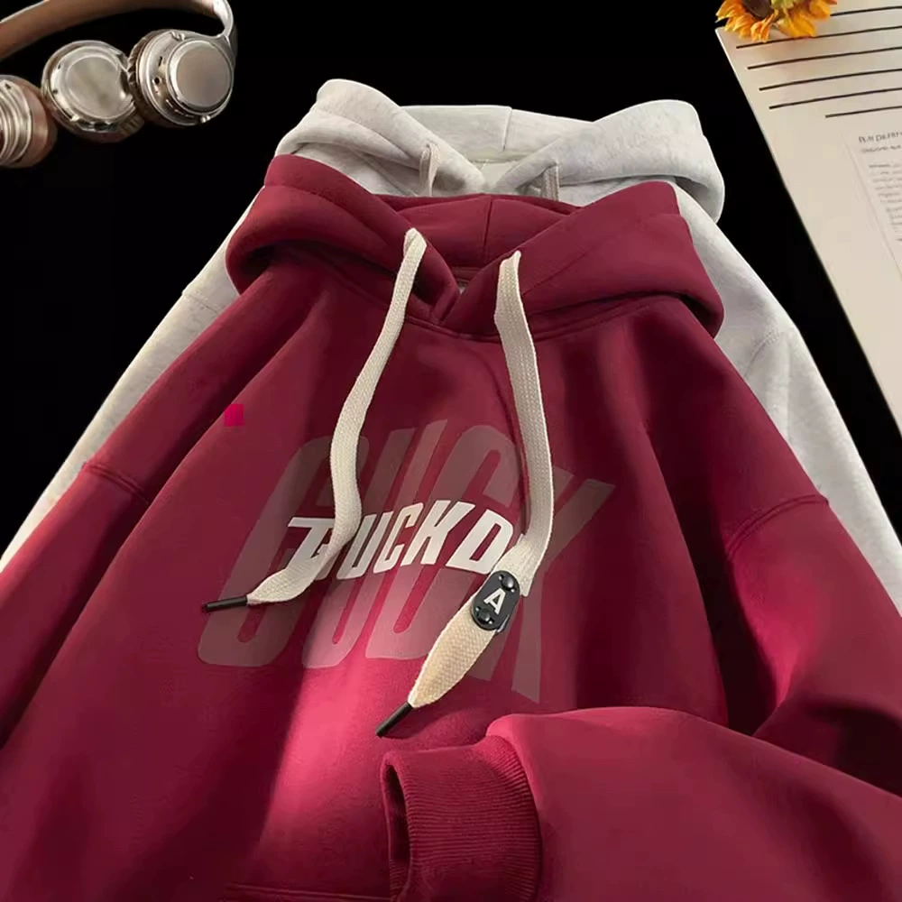 Тяжелый жесткий свитер с капюшоном мужской весенний и осенний американский прилив молодежный осенний и зимний винный красный плюшевый толстовка