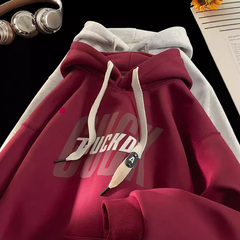 Heavy Hard Hooded Sweater Men's Spring and Autumn American Fashion Brand Youth Autumn and Winter wine red fleece-lined Hoodie Jacket Heavy Hard Hooded Sweater Men's Spring and Autumn American Fashion Brand Youth Autumn and Winter wine red fleece-lined Hoodie Jacket