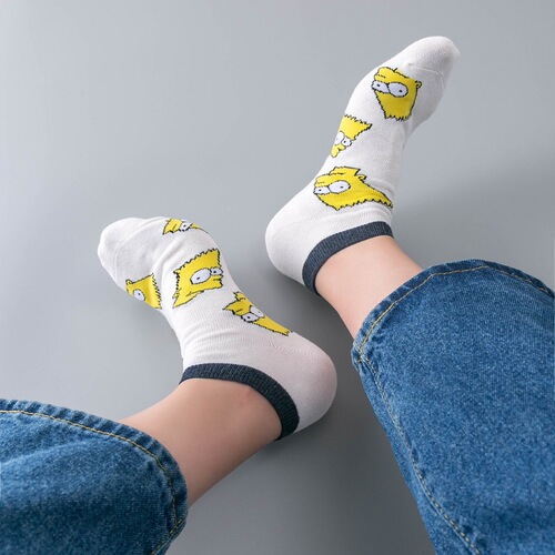 Trendy Simpsons cartoon summer low-top breathable boat socks for men and women Japanese cute trendy pure cotton short socks