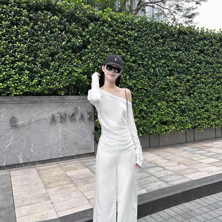 5werkwen 懒懒斜肩T 天丝莱赛尔长袖防晒T|undefined