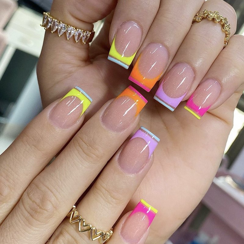 Wear Armor Simple Rainbow Color French Edge False Nail Square Press Nail Patch Press on Nails Wear Armor Simple Rainbow Color French Edge False Nail Square Press Nail Patch Press on Nails