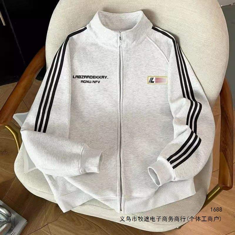 Three-stripe couple's jacket, new autumn/winter fashion, trendy striped cardigan, sporty sweatshirt with a stand-up collar