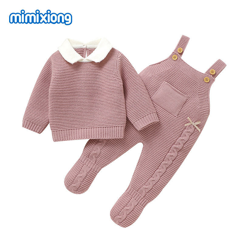 亚马逊新款婴幼儿宝宝针织套装套头毛衣+连体衣爬服哈衣两件套|undefined