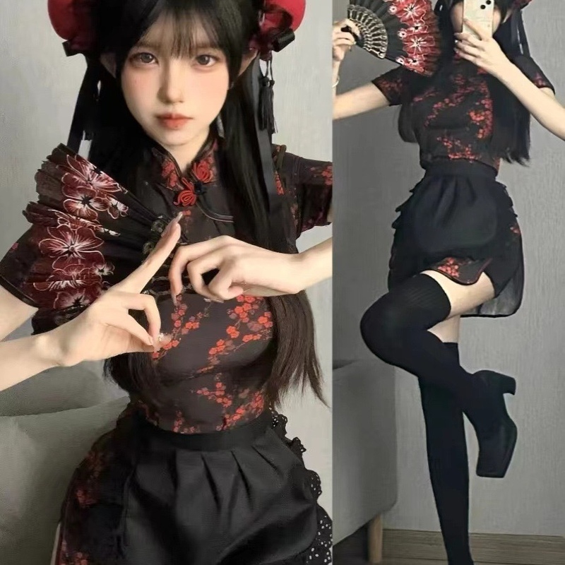 中華料理娘ロリータ日系lolitaメイドエプロンcos服新中国式チャイナドレスワンピースセット|undefined