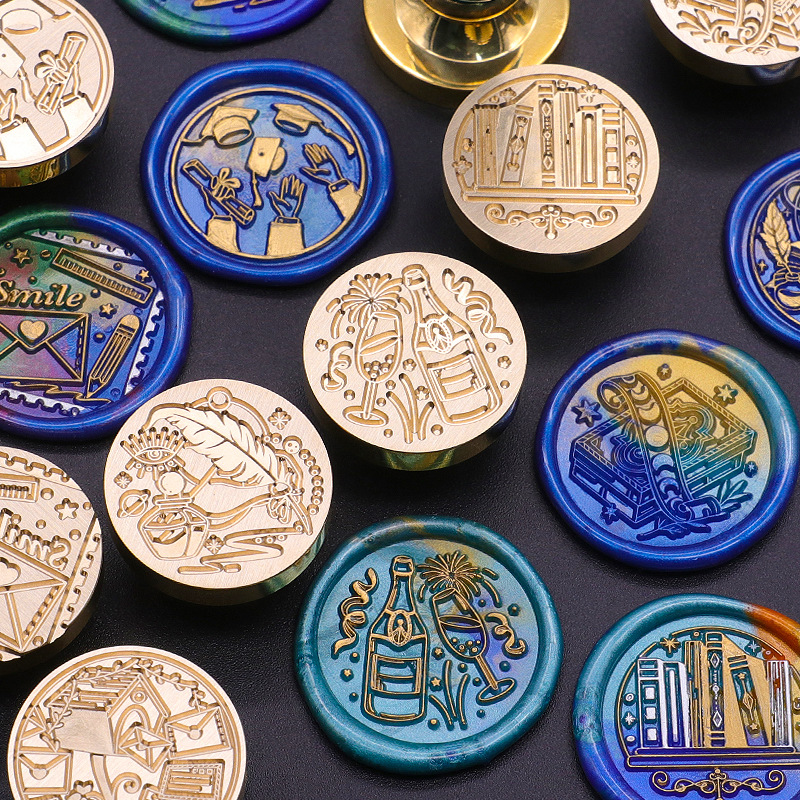 Sello de pintura de fuego de color europeo sello cabeza serie temporada de graduación cabeza de cobre cera de sellado de sobres patrón de producto terminado confeccionado fábrica al por mayor