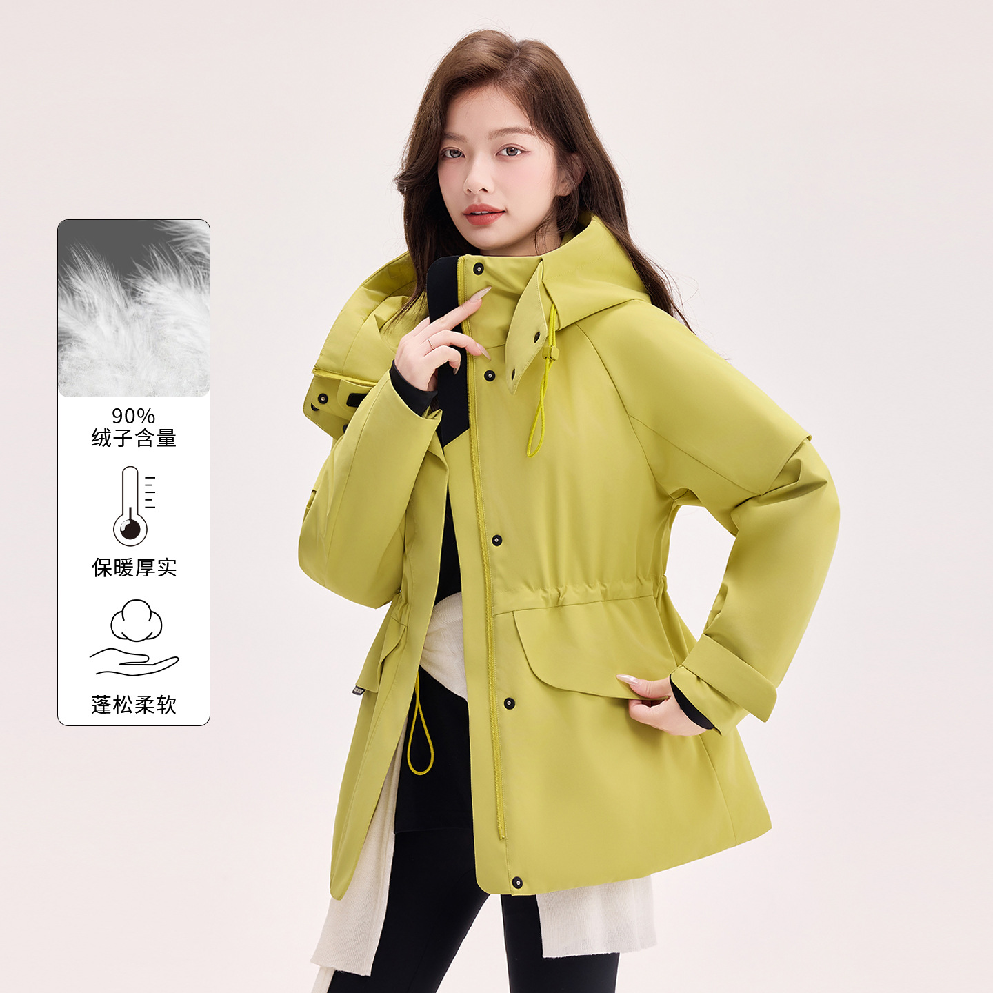 Outdoor Parka down Jacket for Women 2025 Winter New Hooded Waist Thickeneded Warm Slimming Look Windproof Mid-Length Jacket