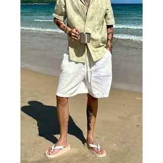 老钱风男士亚麻短裤夏季薄款海边度假风棉麻裤子松弛慵懒感沙滩裤