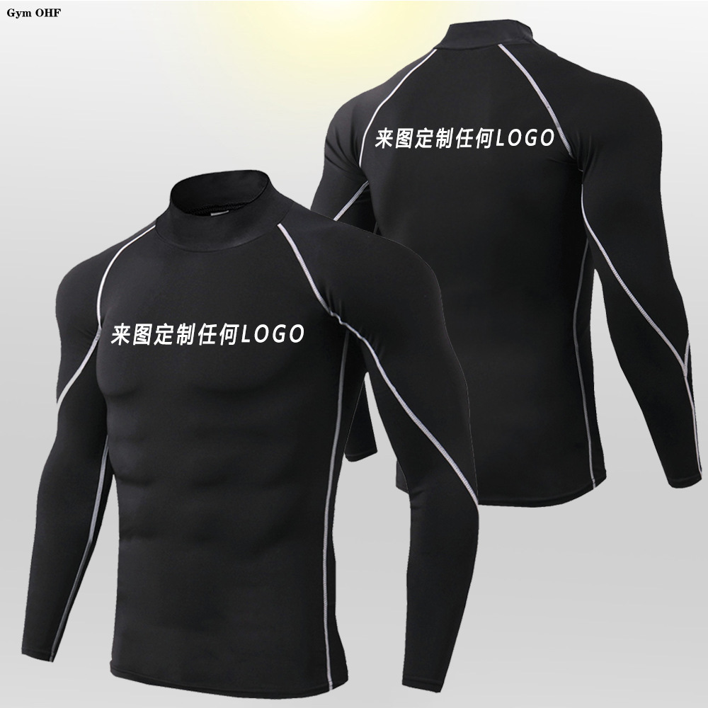 New high collar LOGO making long sleeve short sleeve PRO cross-border men's sports tights outdoor training clothing top