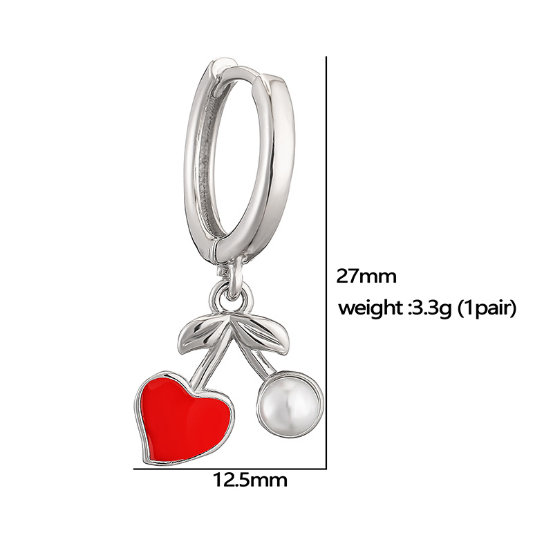 Beaded Chain Chain Type Wholesale Jewelry Sweet Cherry Heart Shape Copper Jewelry Set Beaded Chain