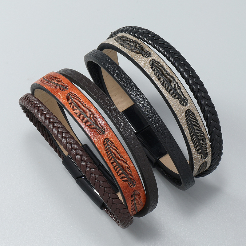 21g Weight wristband Classification Retro Punk Solid Color Pu Leather Handmade Men's Wristband Men Cord & Leather Bracelets