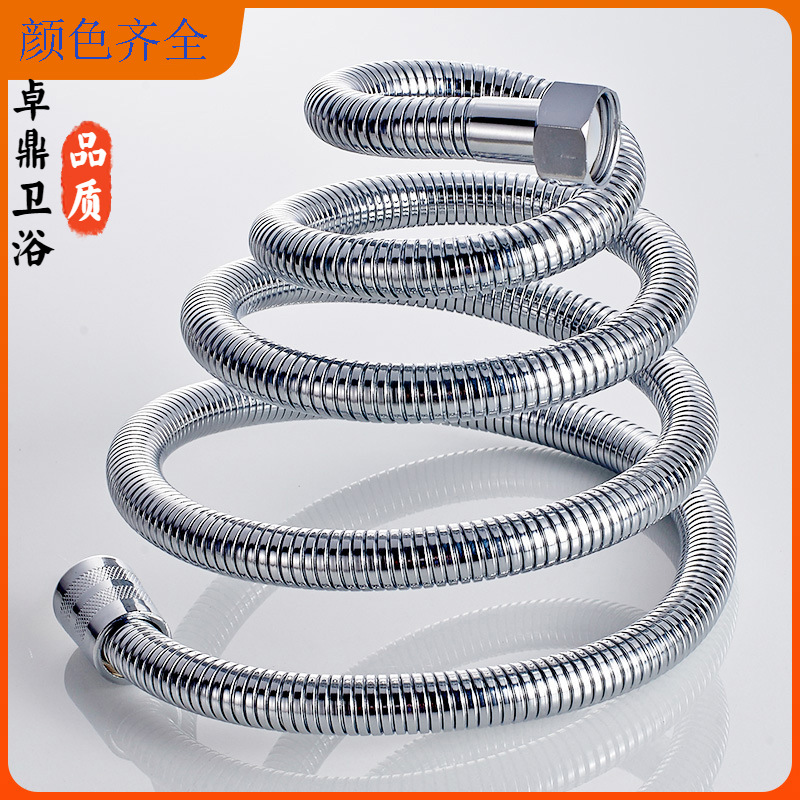 Wholesale stainless steel shower hose explosion-proof shower tube with brushed gold copper core 1.5m encrypted corrugated high-pressure spray gun tube