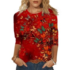 欧米のアマゾンの新型レトロな頭のプリントのゆったりした型の丸首のtシャツの長袖の婦人服の長袖