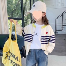 女童开衫毛衣条纹韩版儿童针织衫中大童宝宝外套女宝童装外穿毛衣