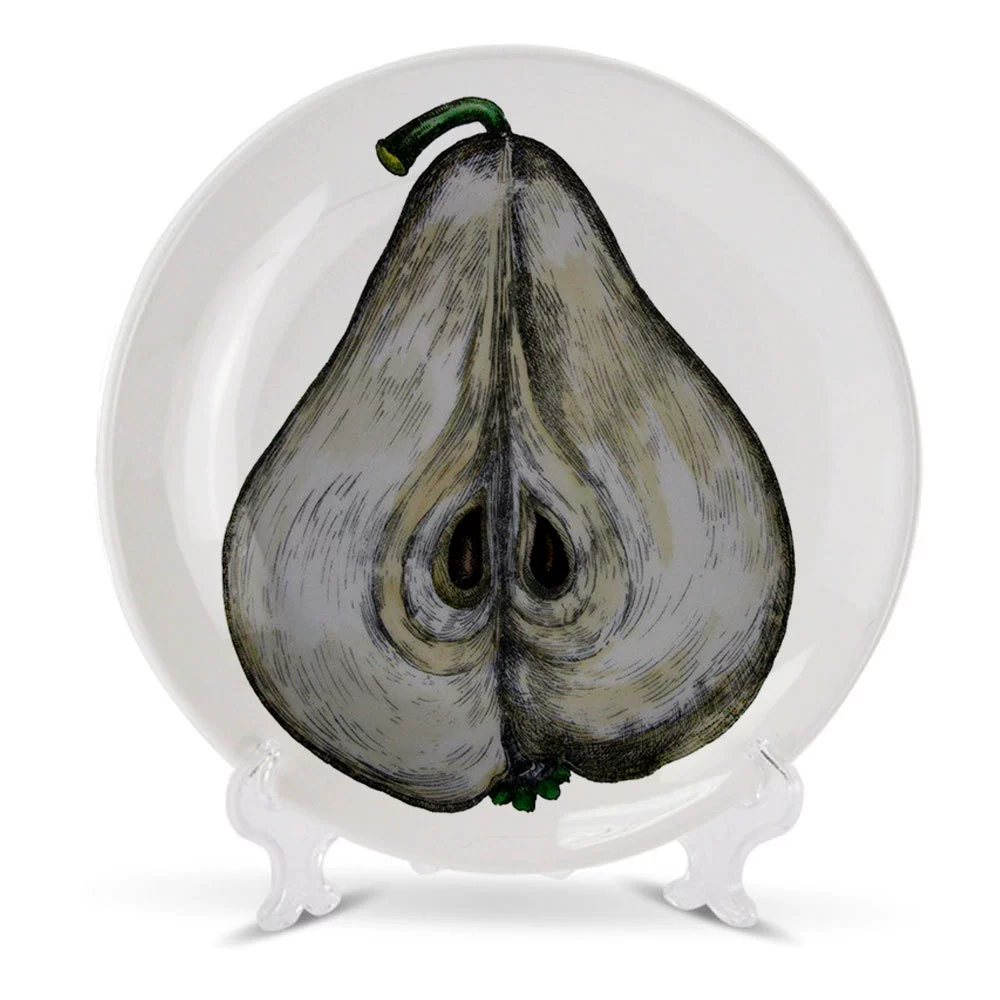 Italian FORNASETTIAN hand -painted fruit vegetarian decoration plate light luxury ceramic round flat plate home decoration