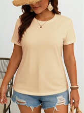 ��Plus Size�� Solid Round Neck Tee, Basic Casual Minimalist