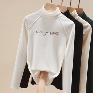 Autumn and Winter New Half-high Collar White Base Shirt Women's Slim-fit Slimming Western Style Outer Wearing Long-sleeved T-shirt Top for Women