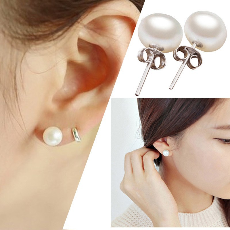 1 Pair Simple Style Solid Color Plating Inlay Sterling Silver Freshwater Pearl Ear Studs display picture 2