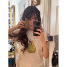 现货 韩国东大门夏季新款 fl*tta简约宽松可爱西洋梨图案印花女装