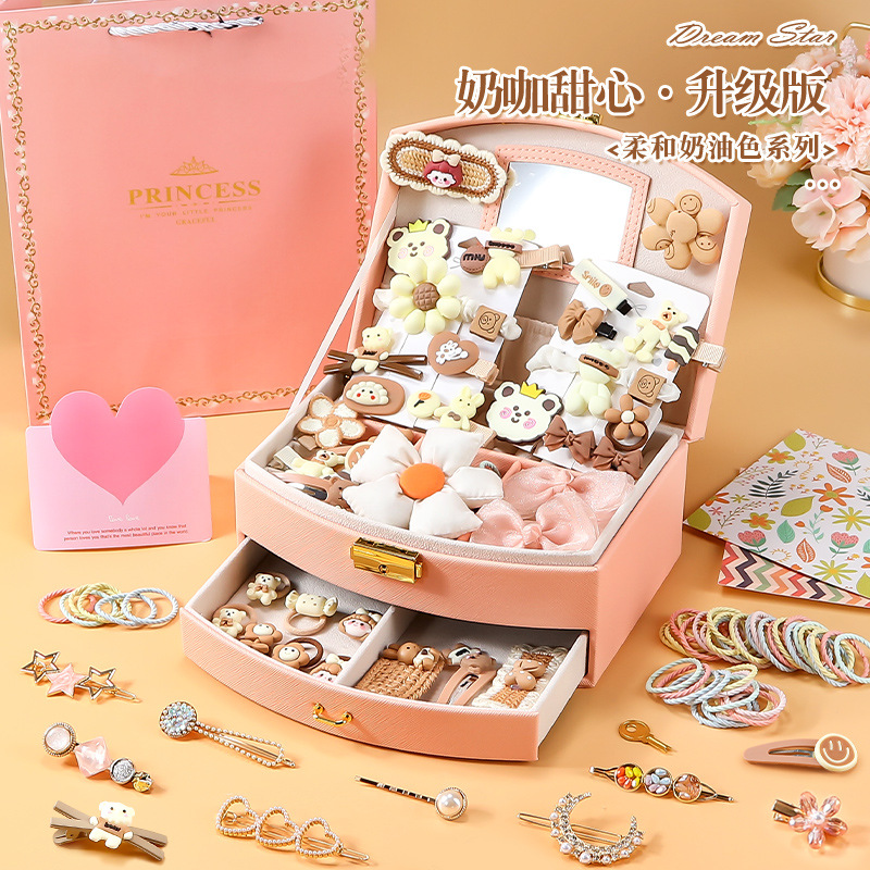 Regalo del día del niño Juguetes de cumpleaños para niñas Niña de 3 años, 10 niñas, 8 cajas de regalo de joyas, 9 accesorios para el cabello