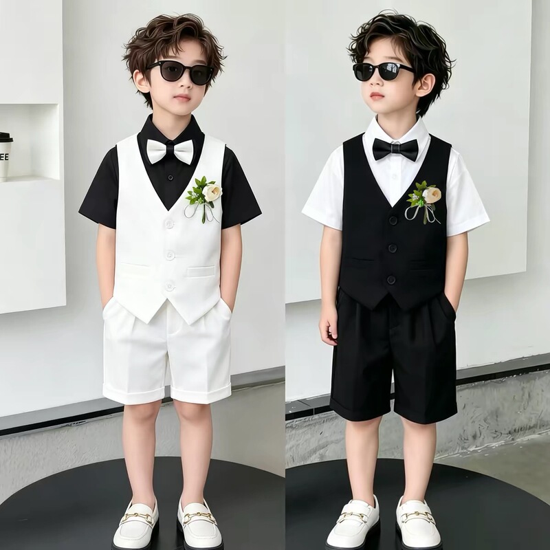 Boys' Suit Set Summer British Style Vest Baby Birthday Children's Formal Wear Flower Boy Host Piano Performance Outfit